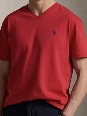 Red POLO Ralph Lauren V-Neck  T-Shirt with Small Logo